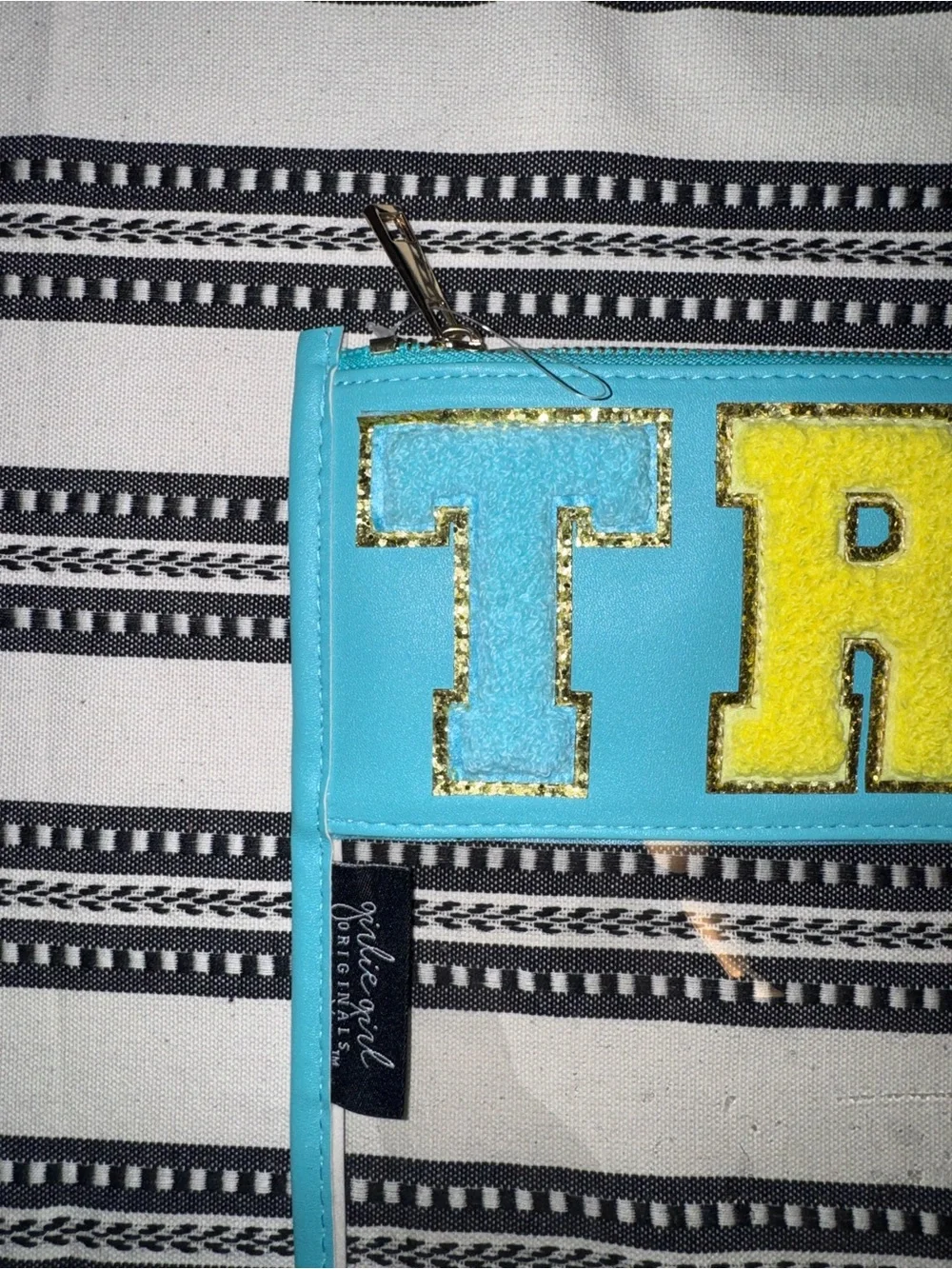 Turquoise 'TRAVEL' Clear Wristlet Cosmetic Pouch with Multicolor Lettering, NWOT